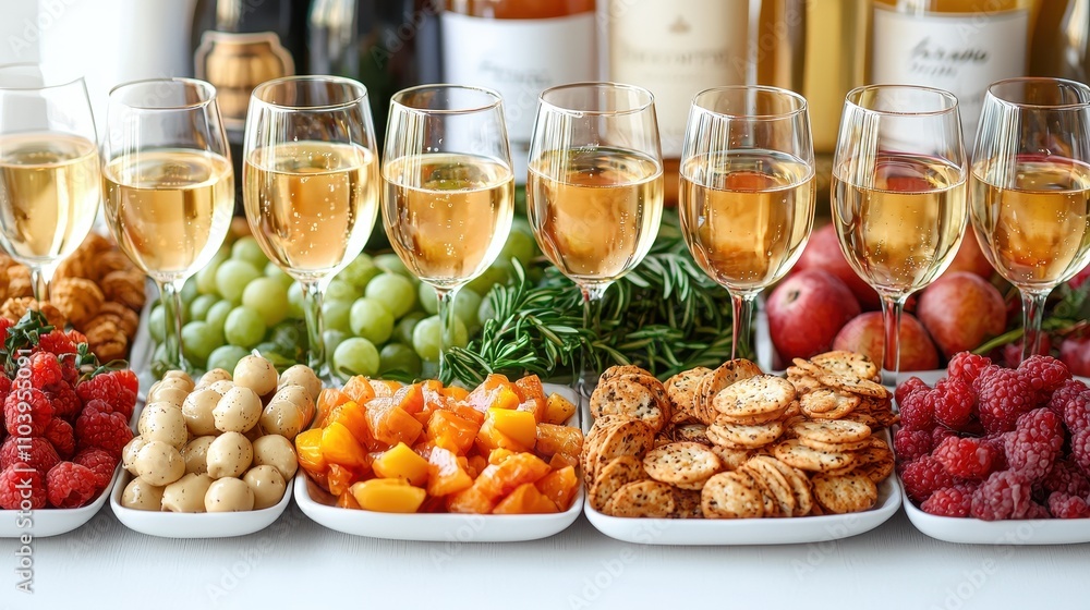 Elegant Wine Tasting Setup with Assorted Fruits and Snacks for Social Gathering Elegant Wine Tasting Setup with Assorted Fruits and Snacks for Social Gathering