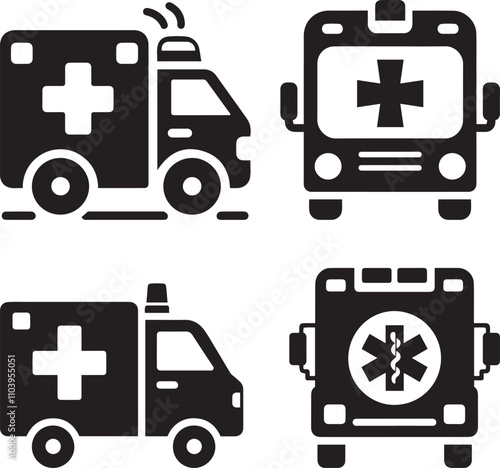 Ambulance icons, emergency vehicle symbols