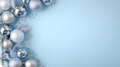 frame of christmas backround with blue christmas balls