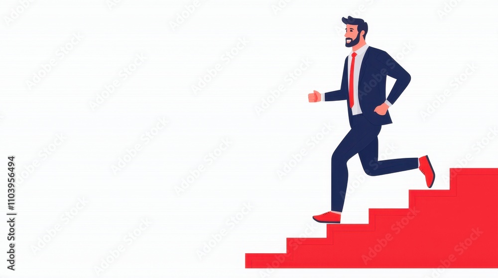 Businessman Running Upstairs in a Modern Abstract Style Design Businessman Running Upstairs in a Modern Abstract Style Design