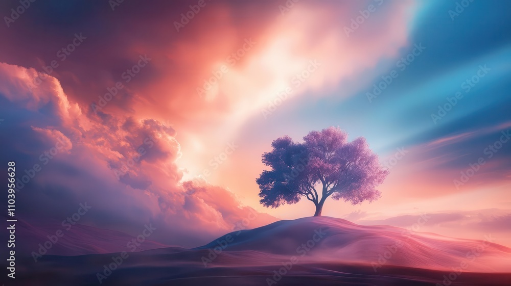 Family tree glowing in a dreamlike landscape, surreal light radiating, Watercolor style, Family tree glowing in a dreamlike landscape, surreal light radiating, Watercolor style,