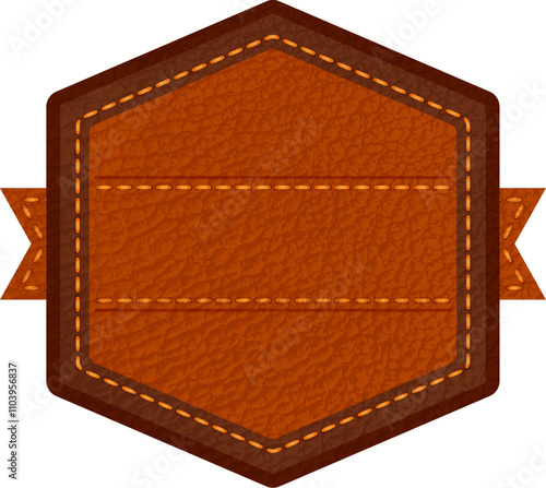 Leather label with grungy texture and seam. Brown lag element or sign, isolated for cloth design