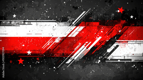 Abstract background featuring red, black, and white elements with stars and dynamic lines, perfect for Independence Day celebrations