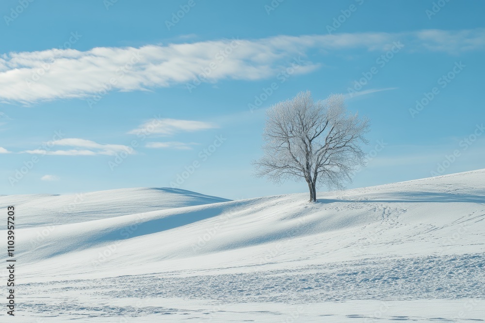 Stunning winter landscape featuring a serene blanket of snow in a picturesque setting Stunning winter landscape featuring a serene blanket of snow in a picturesque setting