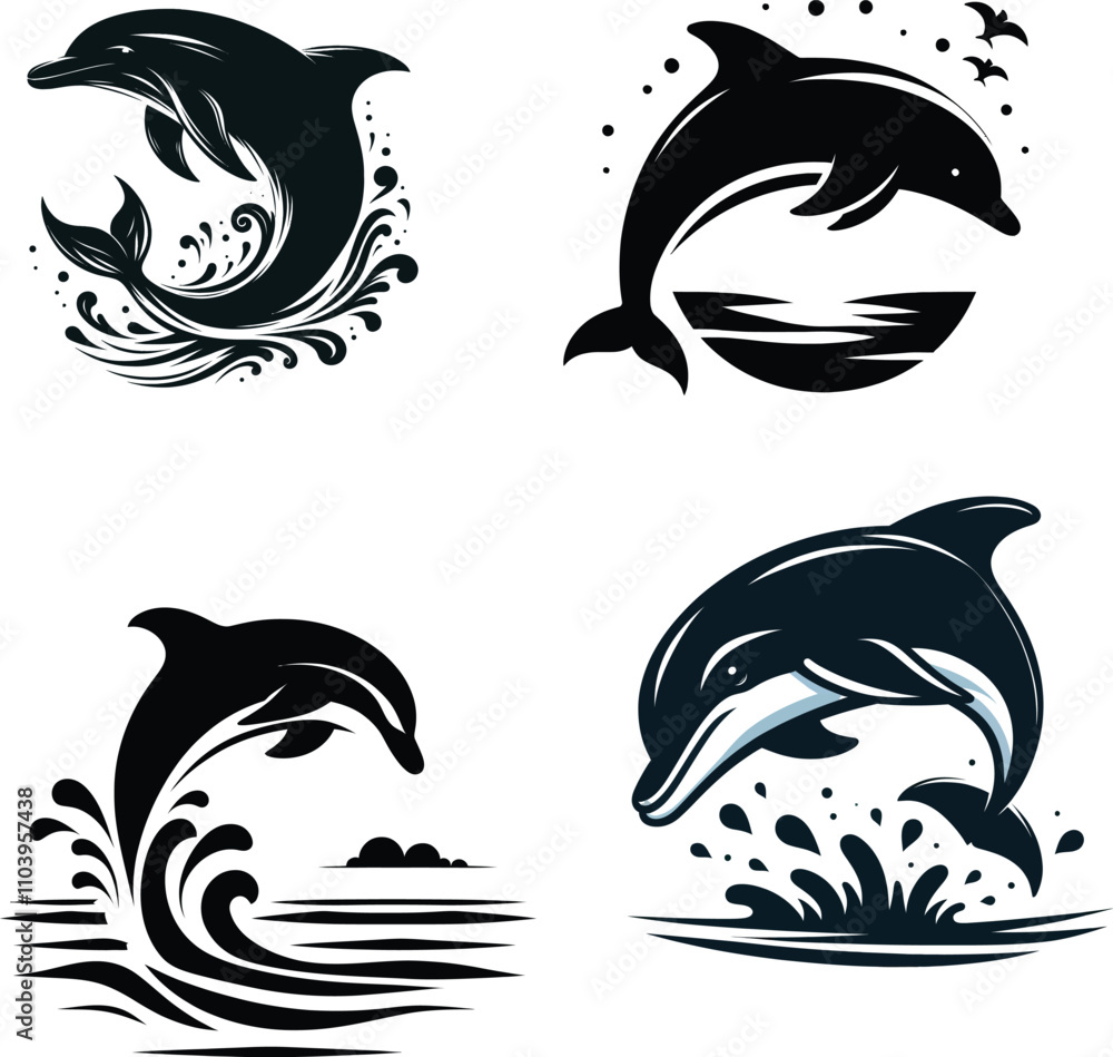 Naklejka premium Dolphin silhouette vector and dolphin illustration art