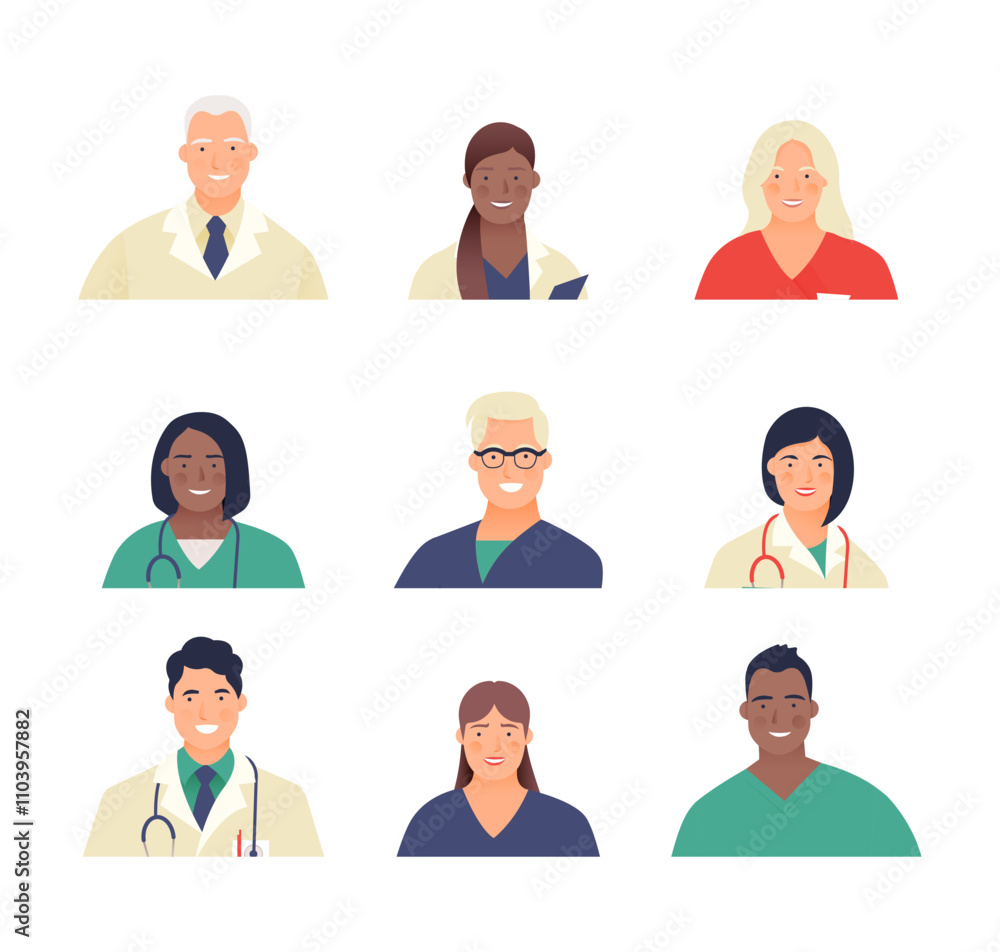 Medical insurance. Best Doctors. Modern Flat Vector Concept Illustration. Medical Specialists. Doctors and Nurses Portraits, Team of Doctors. Medical insurance. Best Doctors. Modern Flat Vector Concept Illustration. Medical Specialists. Doctors and Nurses Portraits, Team of Doctors.