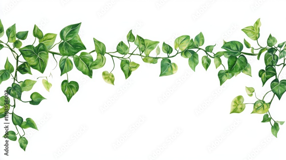 Watercolor Painting of Green Ivy Vine with Leaves Watercolor Painting of Green Ivy Vine with Leaves
