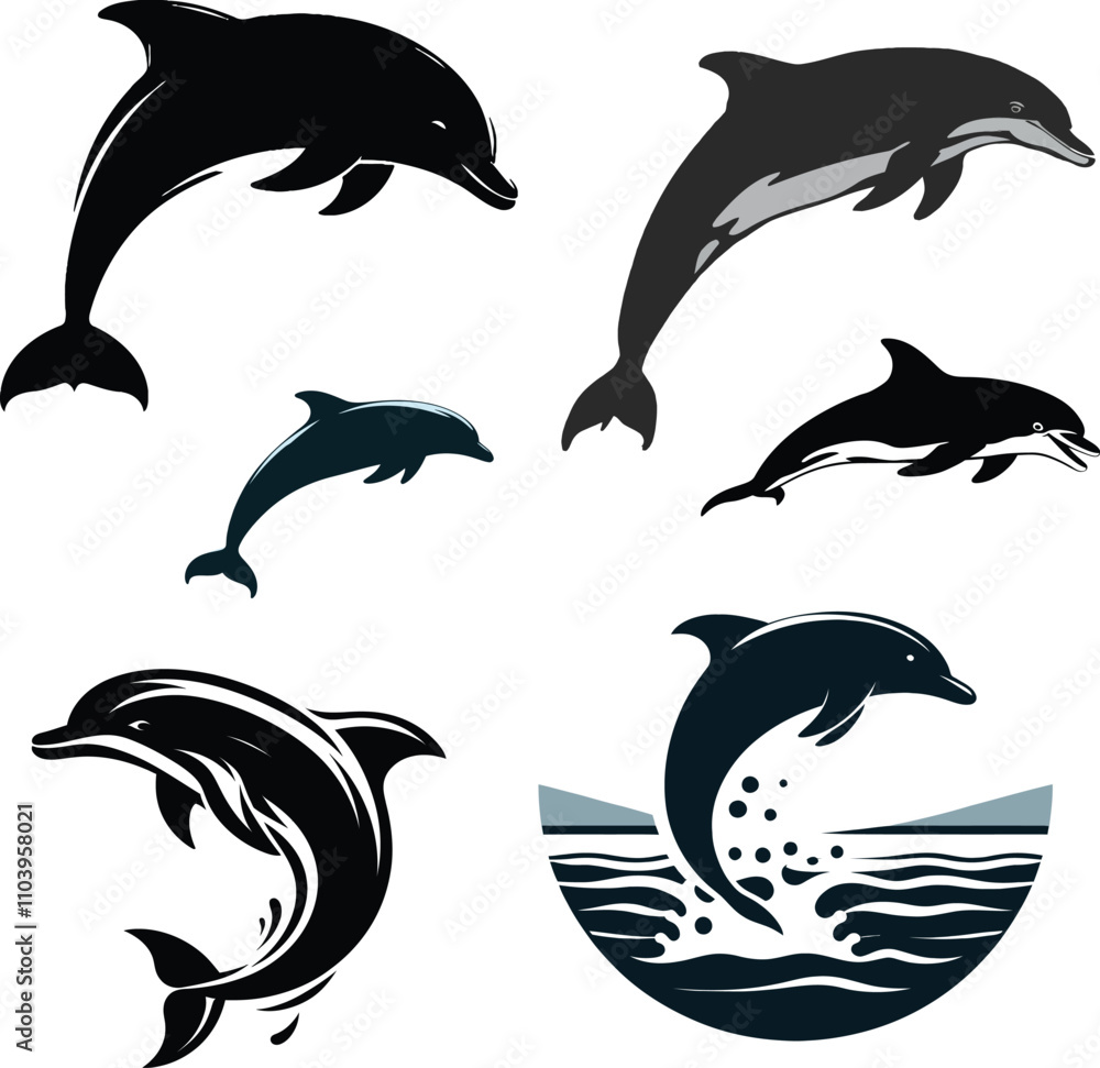 Fototapeta premium Dolphin silhouette vector and dolphin illustration art
