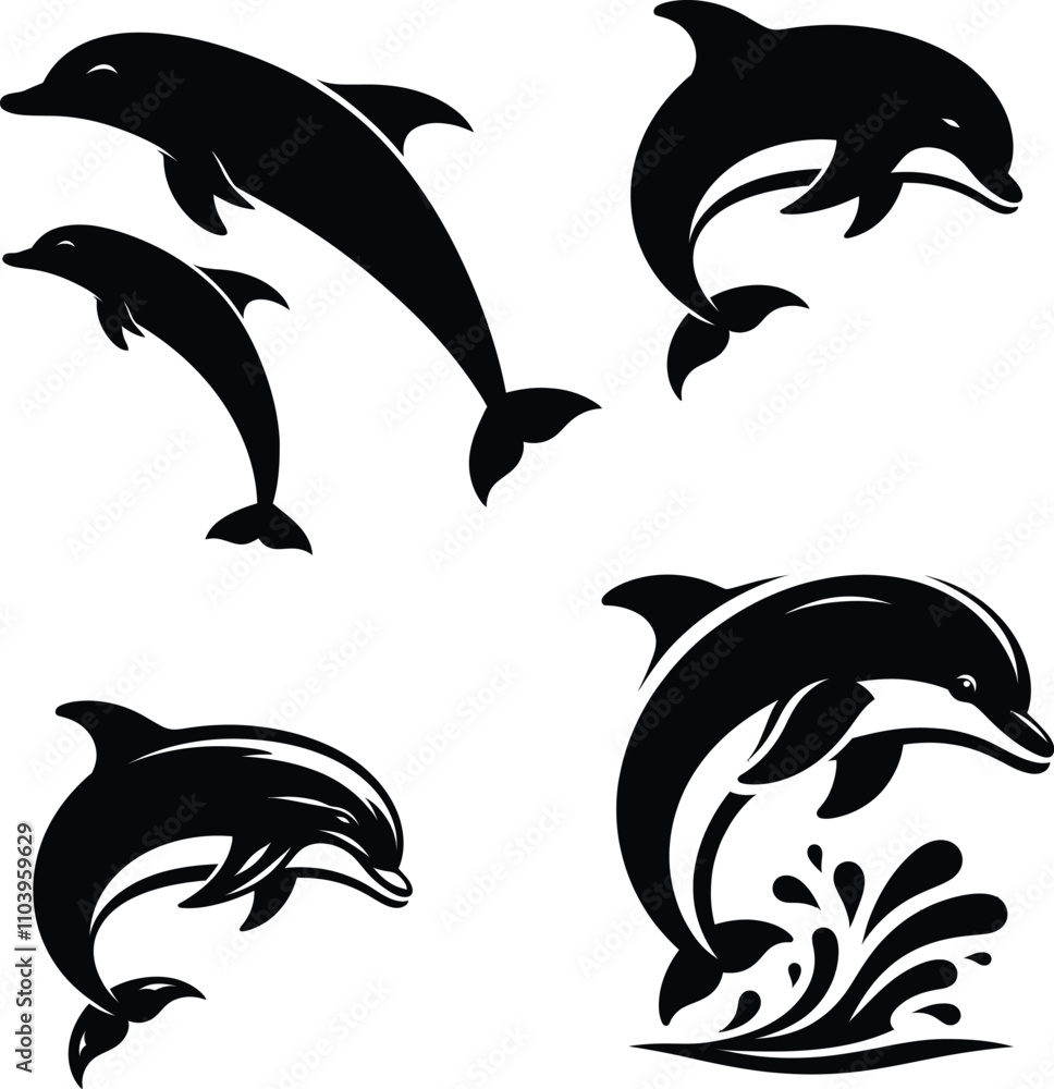 Naklejka premium Dolphin silhouette vector and dolphin illustration art