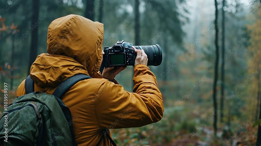 A man taking pictures in the forest A man taking pictures in the forest