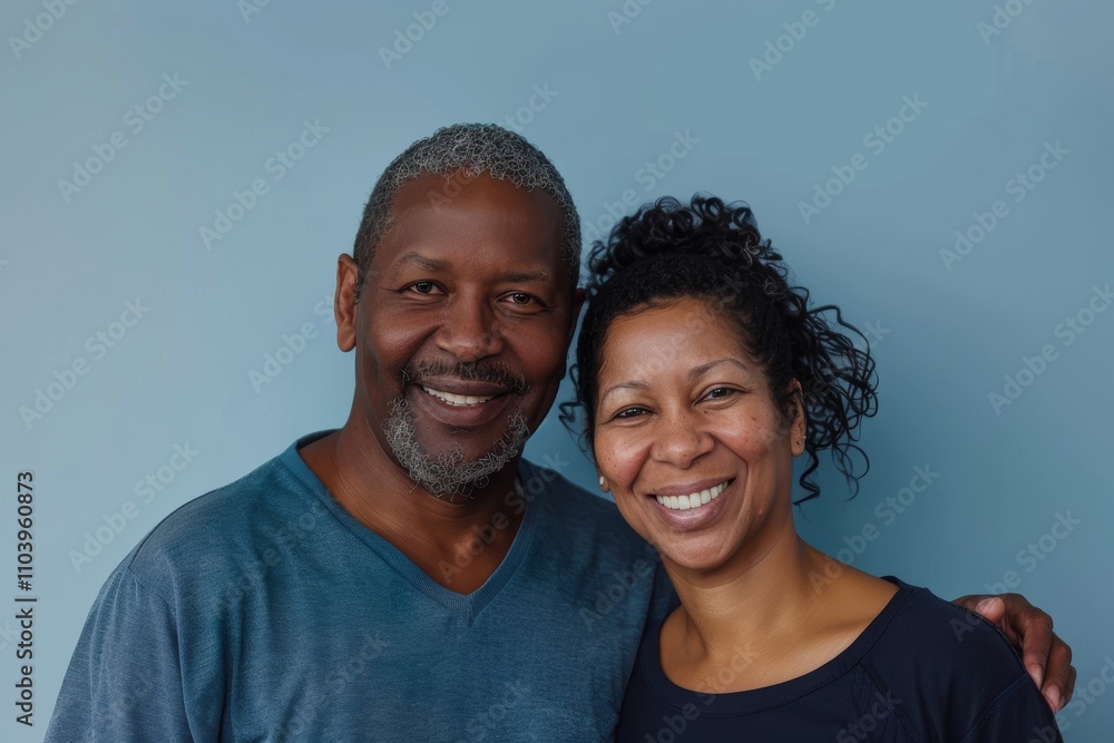 Portrait of a happy multiethnic couple in their 30s sporting a breathable mesh jersey in front of plain cyclorama studio wall Portrait of a happy multiethnic couple in their 30s sporting a breathable mesh jersey in front of plain cyclorama studio wall