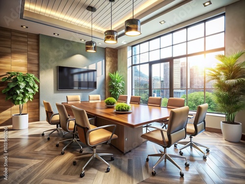 Wallpaper Mural Vintage Style Photography of a Contemporary Meeting Room Interior Featuring a Blank TV Screen, Ideal for Business Presentations and Corporate Gatherings Torontodigital.ca