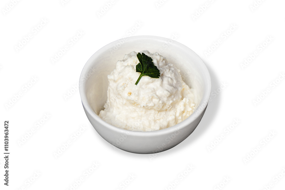 Traditional Kajmak Isolated PNG with Transparent Background and Parsley Garnish Traditional Kajmak Isolated PNG with Transparent Background and Parsley Garnish