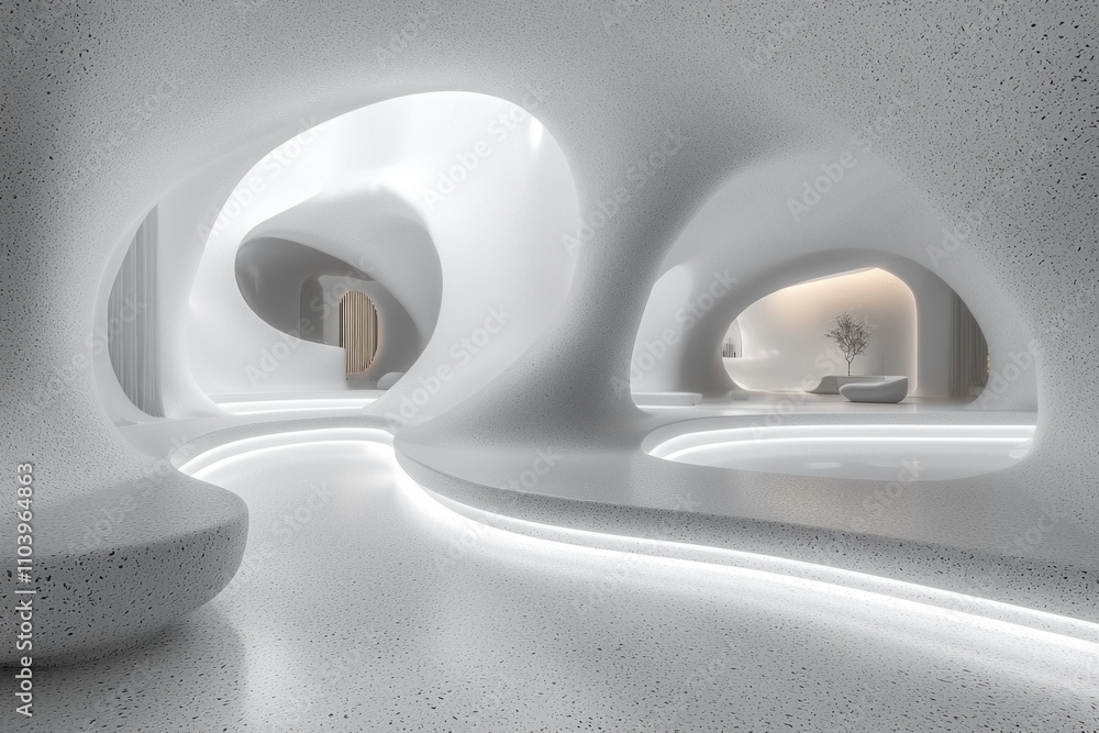 dynamic interior features smooth curved surfaces and bright open spaces reflecting modern architectural trends futuristic museum setting dedicated art and culture. dynamic interior features smooth curved surfaces and bright open spaces reflecting modern architectural trends futuristic museum setting dedicated art and culture.