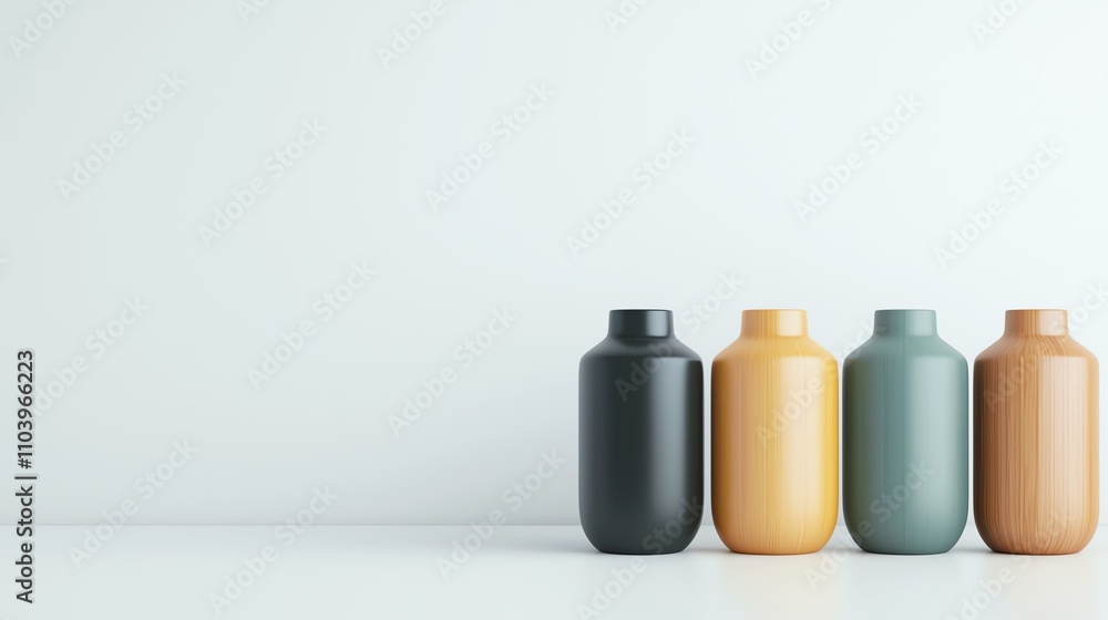 bamboo design Christmas Four stylish vases on a minimalist background bamboo design Christmas Four stylish vases on a minimalist background