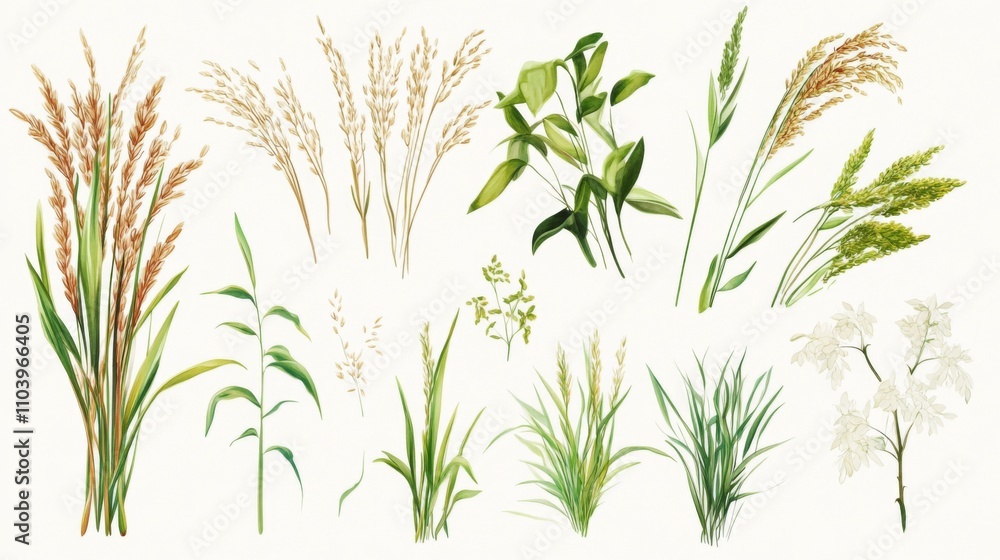 Naklejka premium Watercolor Illustration of Wildflowers and Grass