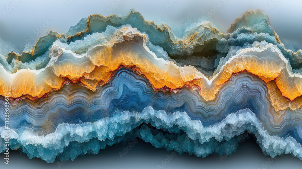 Colorful agate stone with layered patterns in blue, orange, and white, showcasing natural beauty and intricate textures Colorful agate stone with layered patterns in blue, orange, and white, showcasing natural beauty and intricate textures