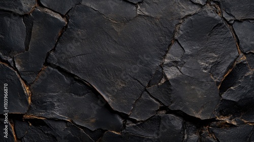 Close-up of a dark, cracked stone surface with hints of orange in the crevices