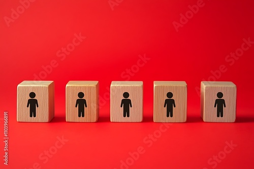 Red Background Minimalist Wooden Block Individuality Illustration photo