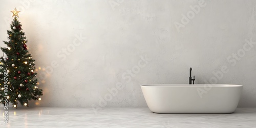 bamboo design Christmas Modern bathroom with a Christmas tree decoration.