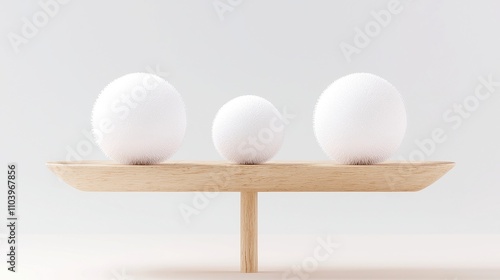 Balanced Harmony, a 3D illustration depicting two spheres representing benefit and cost perfectly balanced on a scale, symbolizing equity and the pursuit of harmony in decision-making. photo