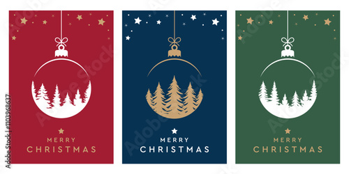 set of christmas greeting cards with hanging decoration vector illustration