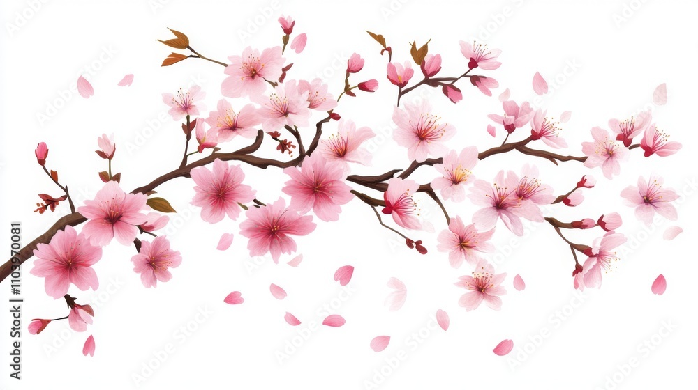 Cherry Blossom Branch with Delicate Pink Flowers - Spring Floral Art Cherry Blossom Branch with Delicate Pink Flowers - Spring Floral Art