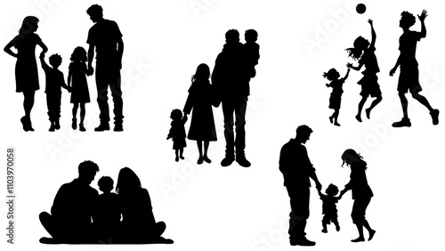 Stylish silhouette set of family