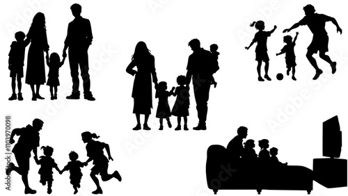 Stylish silhouette set of family