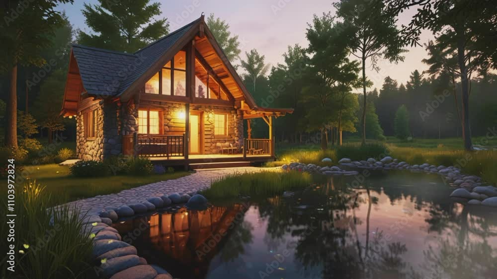 Wooden cabin with tranquil feel, seamless 4K looping virtual video animation background Wooden cabin with tranquil feel, seamless 4K looping virtual video animation background