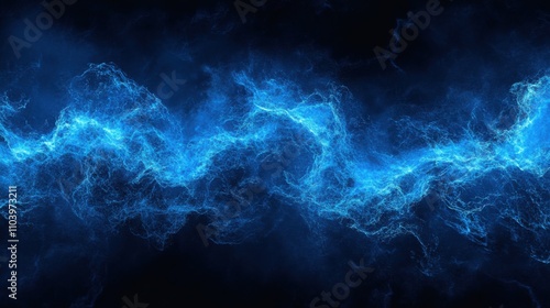 Vibrant blue electric wave of energy flowing across a dark background
