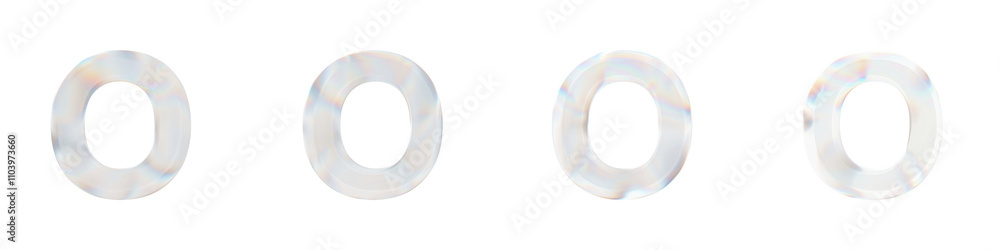 Set of 4 3d letter O with glass distortion effect isolated on a transparent background. 3d transparent elements for graphic design. Set of 4 3d letter O with glass distortion effect isolated on a transparent background. 3d transparent elements for graphic design.