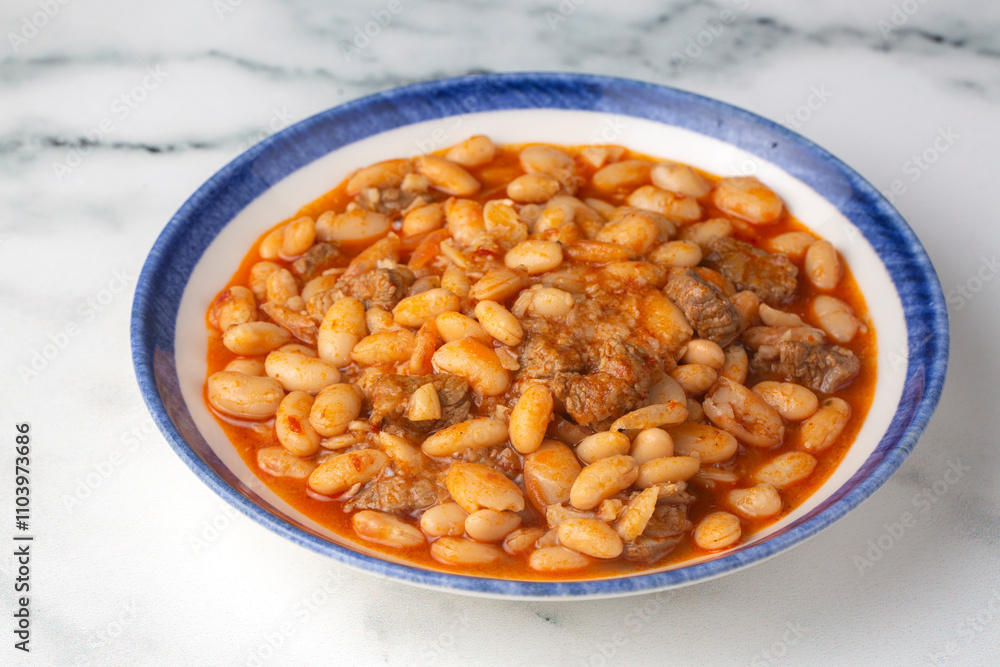 Turkish foods; dried bean, Beans with minced meat (kuru fasulye) Turkish foods; dried bean, Beans with minced meat (kuru fasulye)