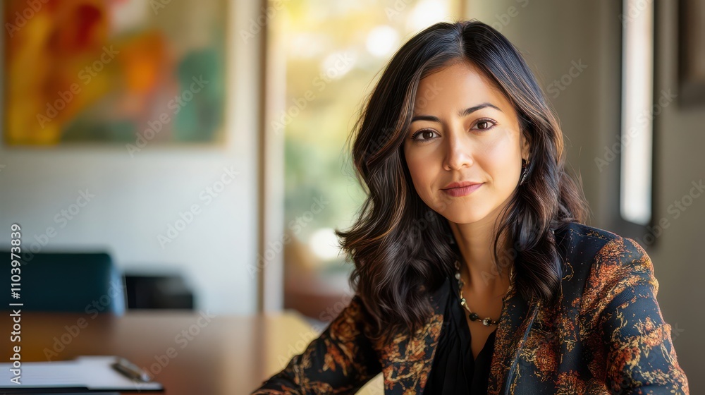 Confident Businesswoman in Modern Office Setting Confident Businesswoman in Modern Office Setting