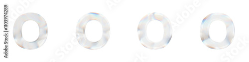 Set of 4 3d letter O with glass distortion effect isolated on a transparent background. 3d transparent elements for graphic design.