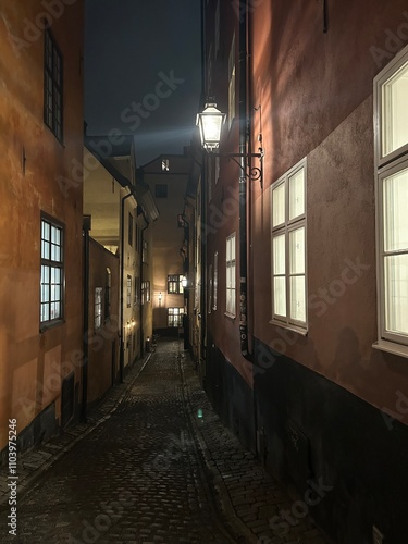 Photography street at night in the old town of stockholm