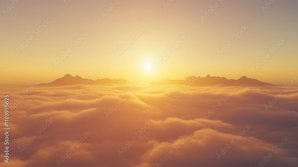 Golden Sunrise Above Clouds and Mountain Peaks Golden Sunrise Above Clouds and Mountain Peaks