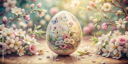 Vintage Style Watercolor Egg Hand-Painted Easter Illustration for Spring Celebrations with Floral Accents and Soft Pastel Colors