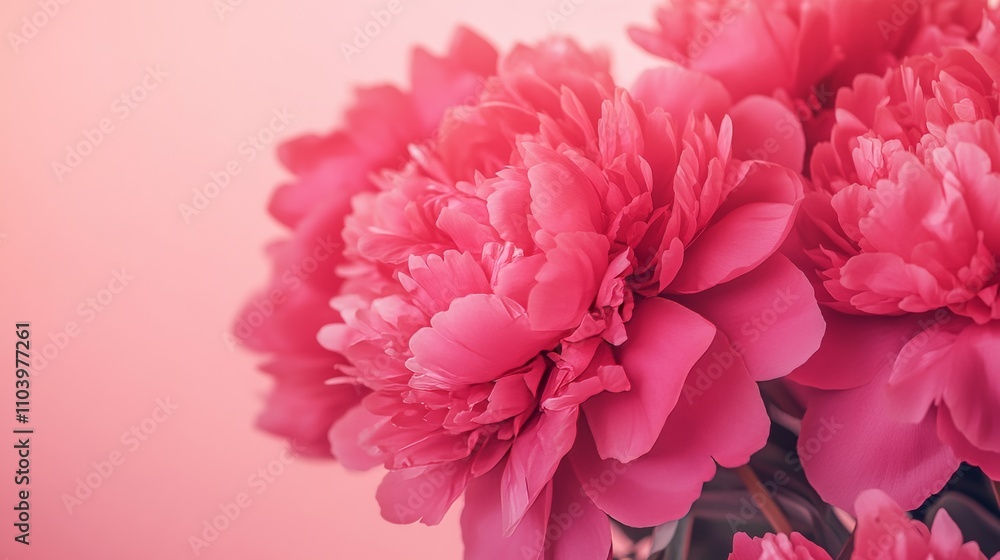 A cluster of deep pink peonies on a soft coral background, natural close-up shot, Minimalist style A cluster of deep pink peonies on a soft coral background, natural close-up shot, Minimalist style