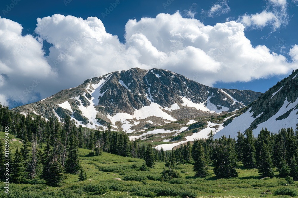 Obraz premium Majestic Mountain Peak With Snow And Lush Green Valley