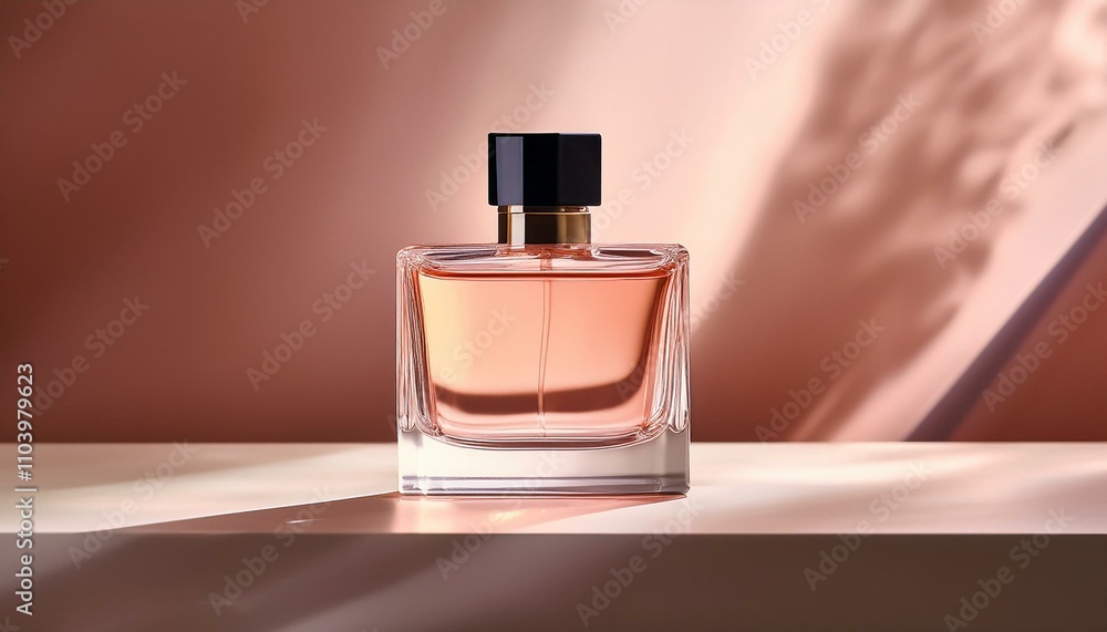 Elegant perfume bottle on a clean, minimalist surface. Soft light and shadows enhance the luxurious aesthetic. Elegant perfume bottle on a clean, minimalist surface. Soft light and shadows enhance the luxurious aesthetic.