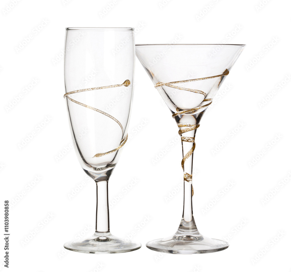Collage two empty wineglass, isolated on white background Collage two empty wineglass, isolated on white background