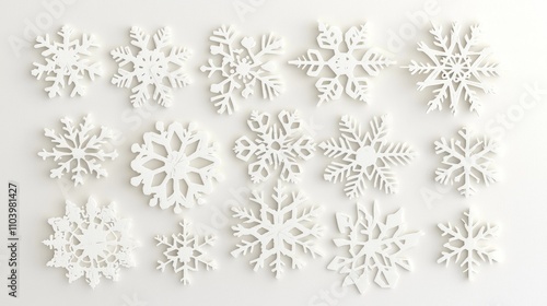 Intricately Detailed Snowflake Cutouts for Holiday Decor - 3D Render on White Background
