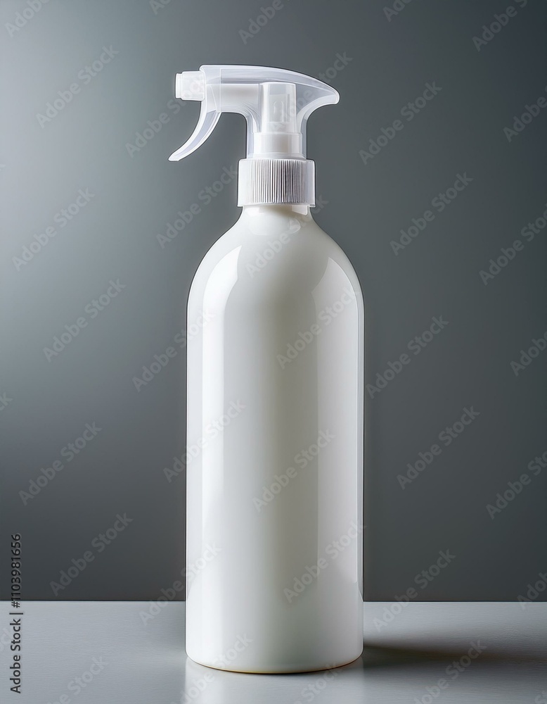 White spray bottle on a gray background. Simple and clean design. White spray bottle on a gray background. Simple and clean design.