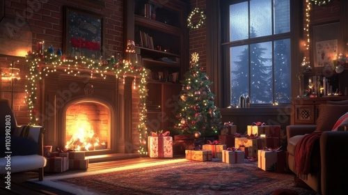 Wallpaper Mural Cozy Corner with Glowing Fireplace and Christmas Decor Torontodigital.ca