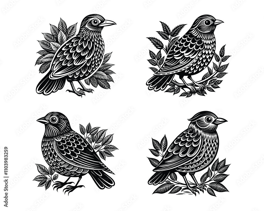 Fototapeta premium set of a bird black and white Silhouettes