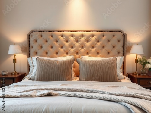 Wallpaper Mural A cozy bedroom featuring a plush headboard with soft pillows and warm blankets, creating a comfortable and inviting atmosphere, bedroom, plush, decor Torontodigital.ca