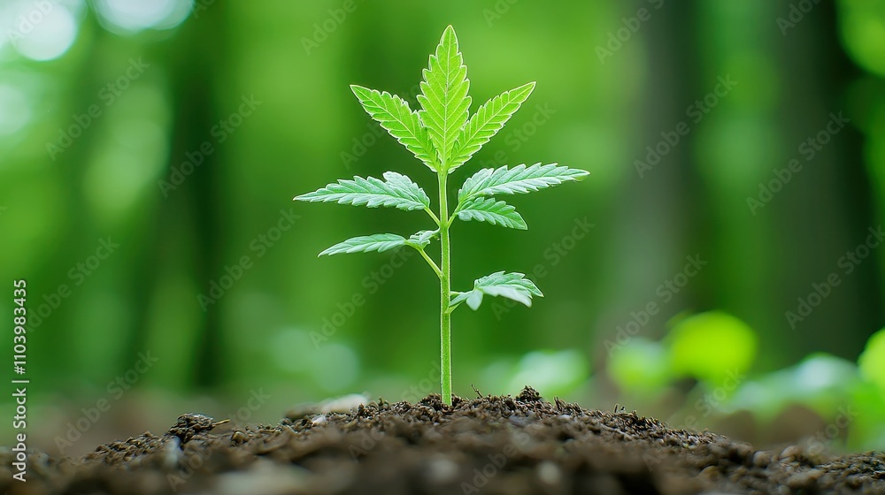 Emerging Sapling in Lush Forest, A vibrant young tree symbolizes growth and sustainability, thriving in its natural habitat, embodying the essence of environmental care. Emerging Sapling in Lush Forest, A vibrant young tree symbolizes growth and sustainability, thriving in its natural habitat, embodying the essence of environmental care.