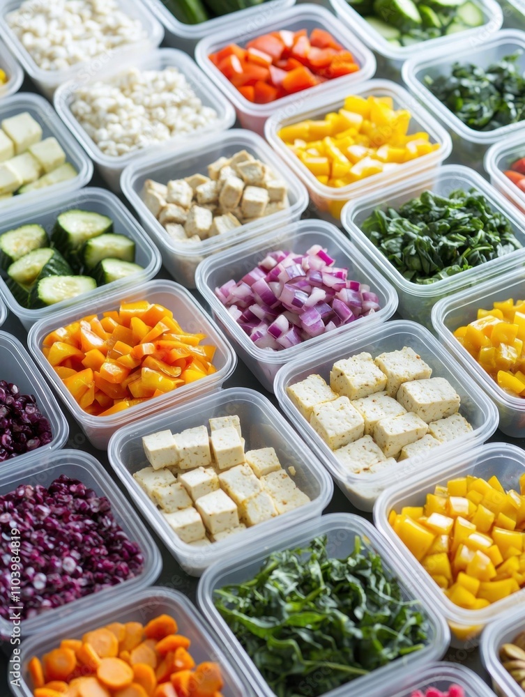 Colorful vegetable prep in containers Colorful vegetable prep in containers
