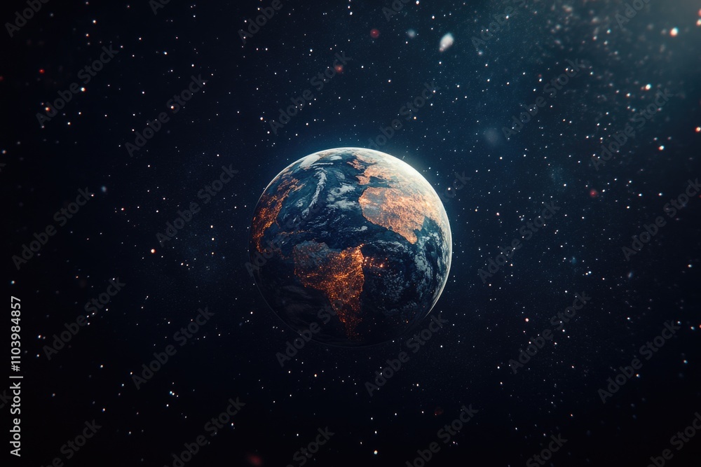 Obraz premium Image of the Earth from space with stars shining in the background, great for use in presentations about our planet's place in the universe